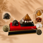 Shree Yantra Lakshmi Orgone Pyramid with Gomti Chakra, Rudraksha & Vastu Pyrite Tortoise - Image 3