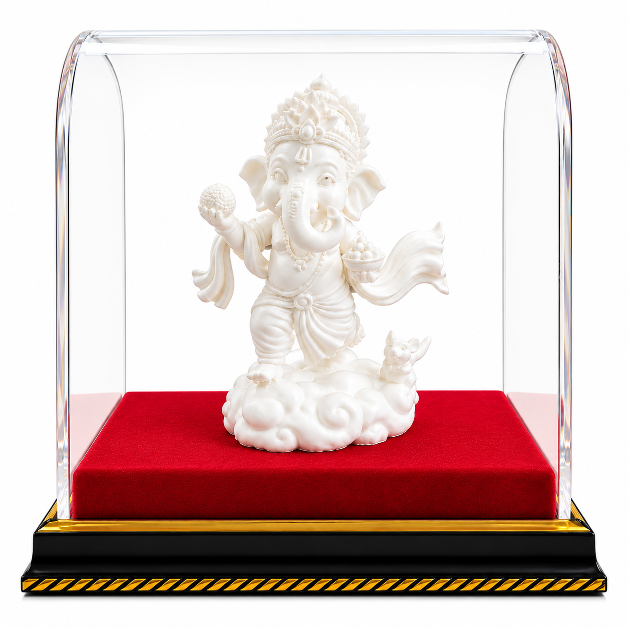 White Ganesha Showcase on Velvet Base Shrifal Ganesh Ji Idol | Premium Ganpati Idol for Home, Office & Temple | Decorative Hindu God Statue | Spiritual Gift for Festivals & Housewarming - Image 1